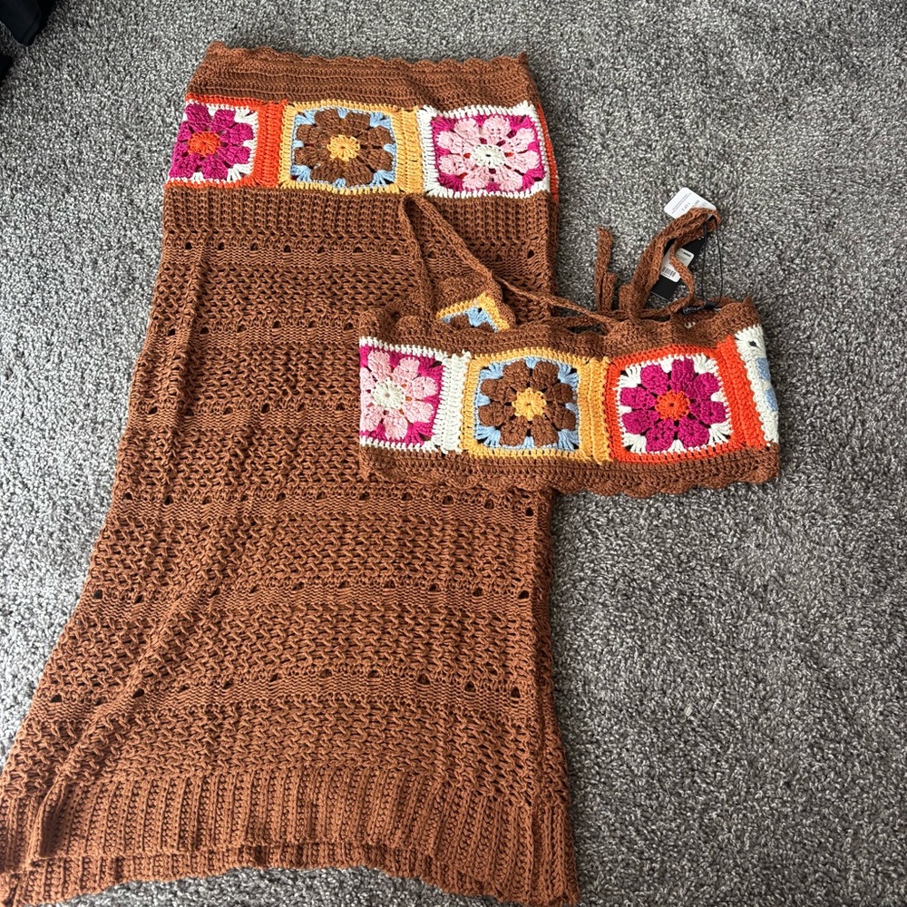 Fashion Nova Brown Floral Crochet Set